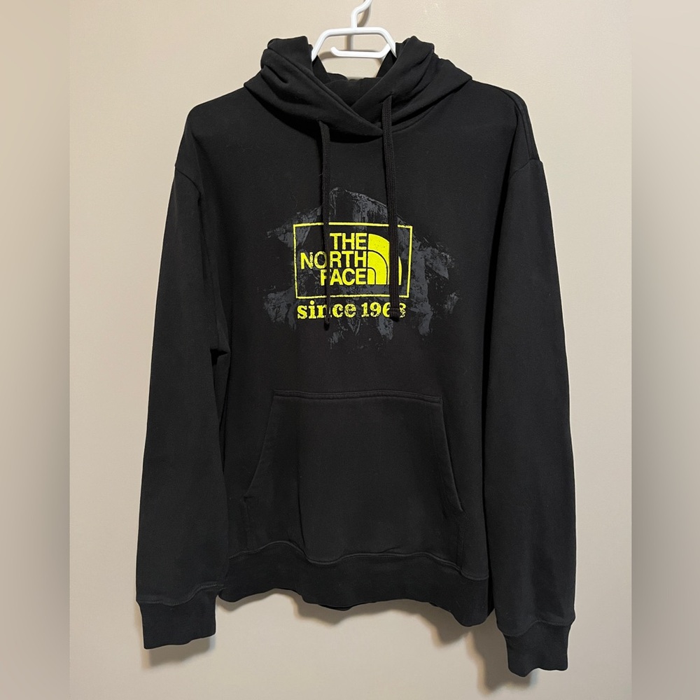 The North Face Black Hoodie with Yellow Logo, size XL